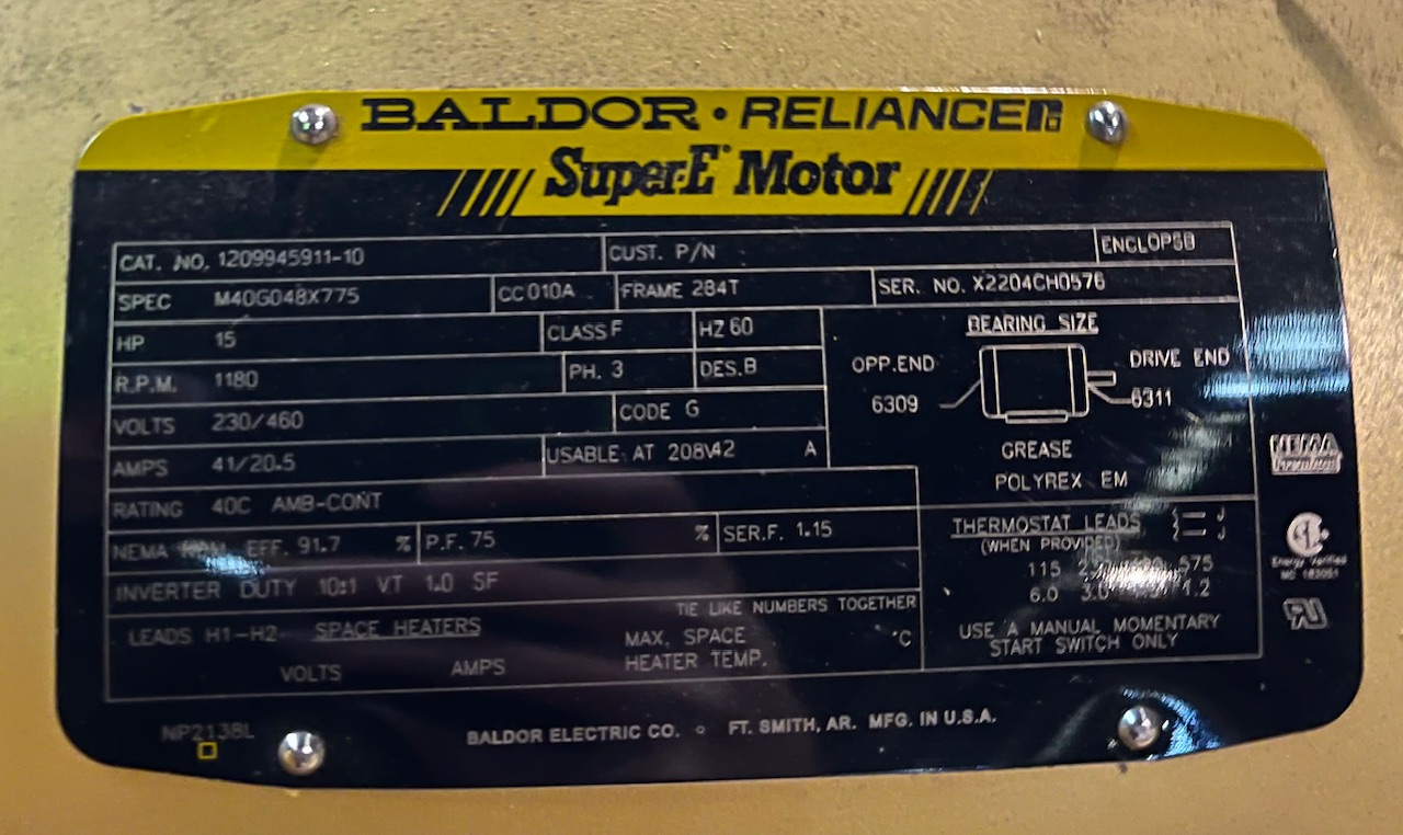 Baldor-Reliance 15 HP 1200 RPM 284T Squirrel Cage Motors 89630