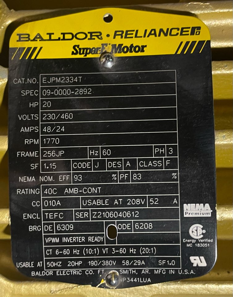 Baldor-Reliance 20 HP 1800 RPM 256JP Squirrel Cage Motors 89643