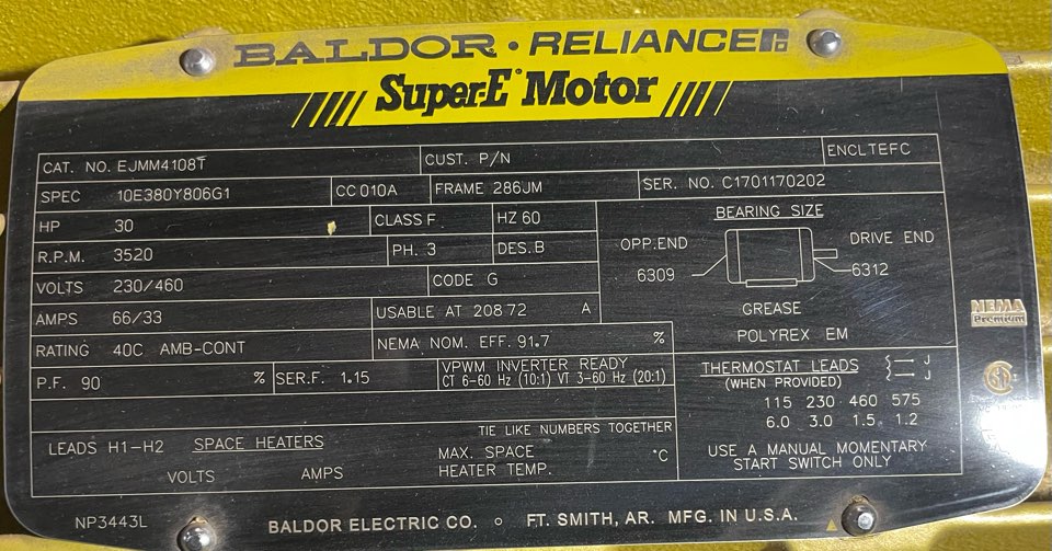 Baldor-Reliance 30 HP 3600 RPM 286JM Squirrel Cage Motors 89644