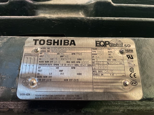 Toshiba 150 HP 1800 RPM 445TC Squirrel Cage Motors 89653