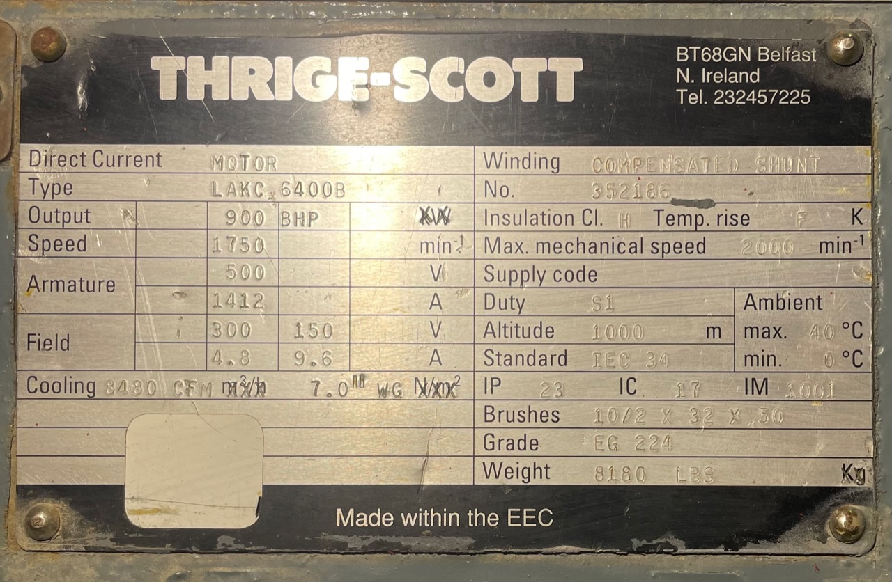 TT Electric 900 HP 1750 RPM 6400B DC Motors 89721