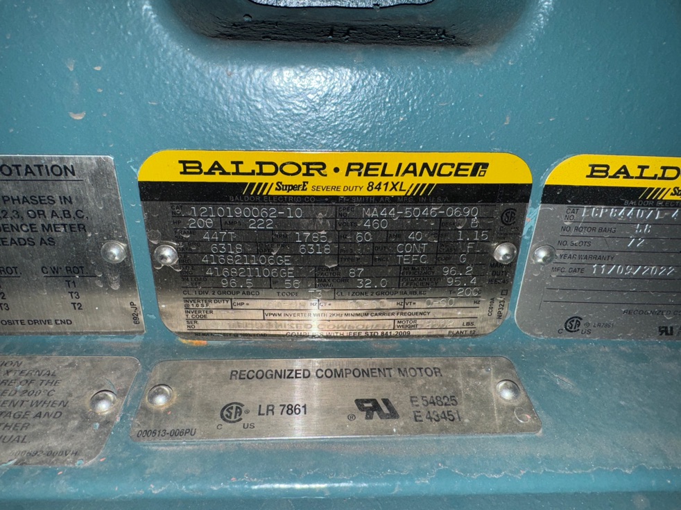Baldor-Reliance 200 HP 1800 RPM 447T Squirrel Cage Motors 89751