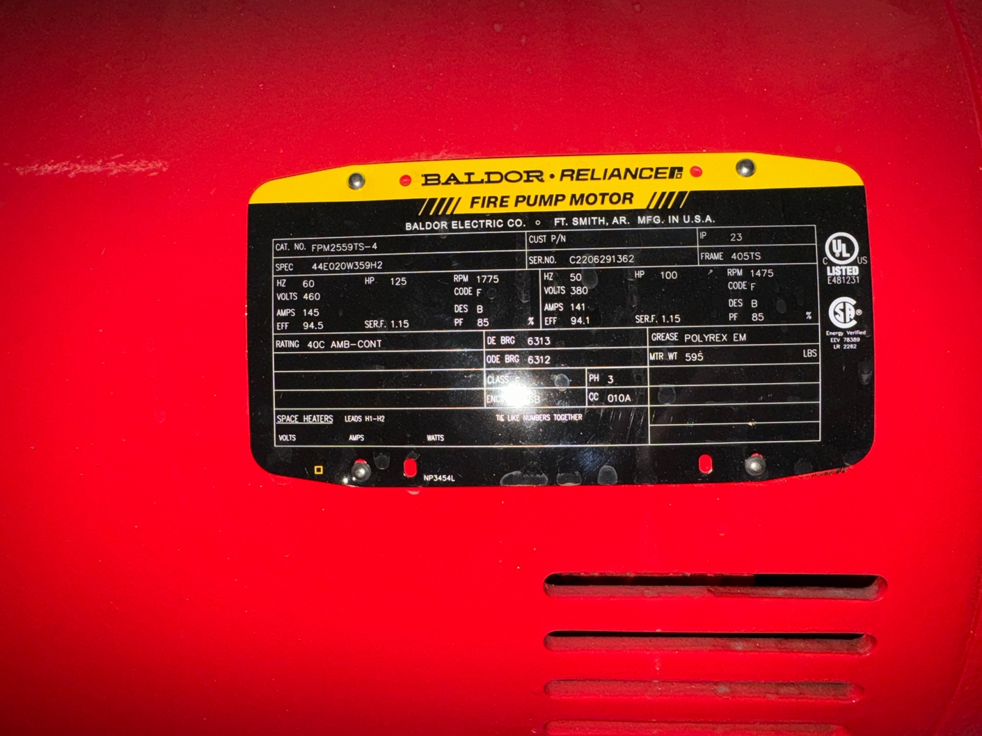 Baldor-Reliance 125 HP 1800 RPM 405TS Squirrel Cage Motors 89757