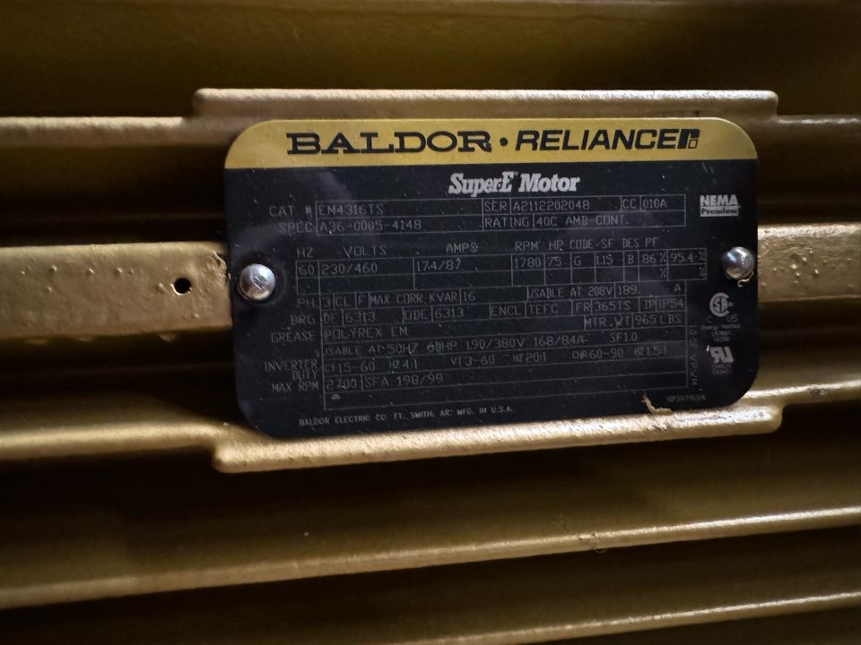 Baldor-Reliance 75 HP 1800 RPM 365TS Squirrel Cage Motors 89902