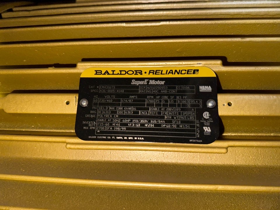 Baldor-Reliance 75 HP 1800 RPM 365TS Squirrel Cage Motors 89908