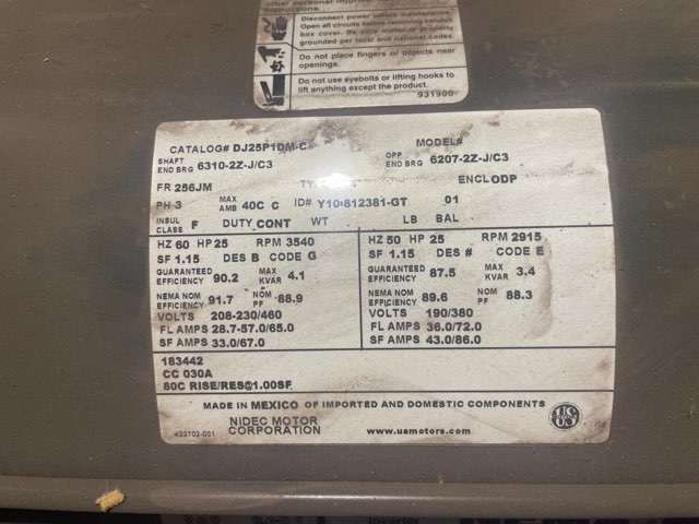 US Electric 25 HP 3600 RPM 256JM Squirrel Cage Motors 89911