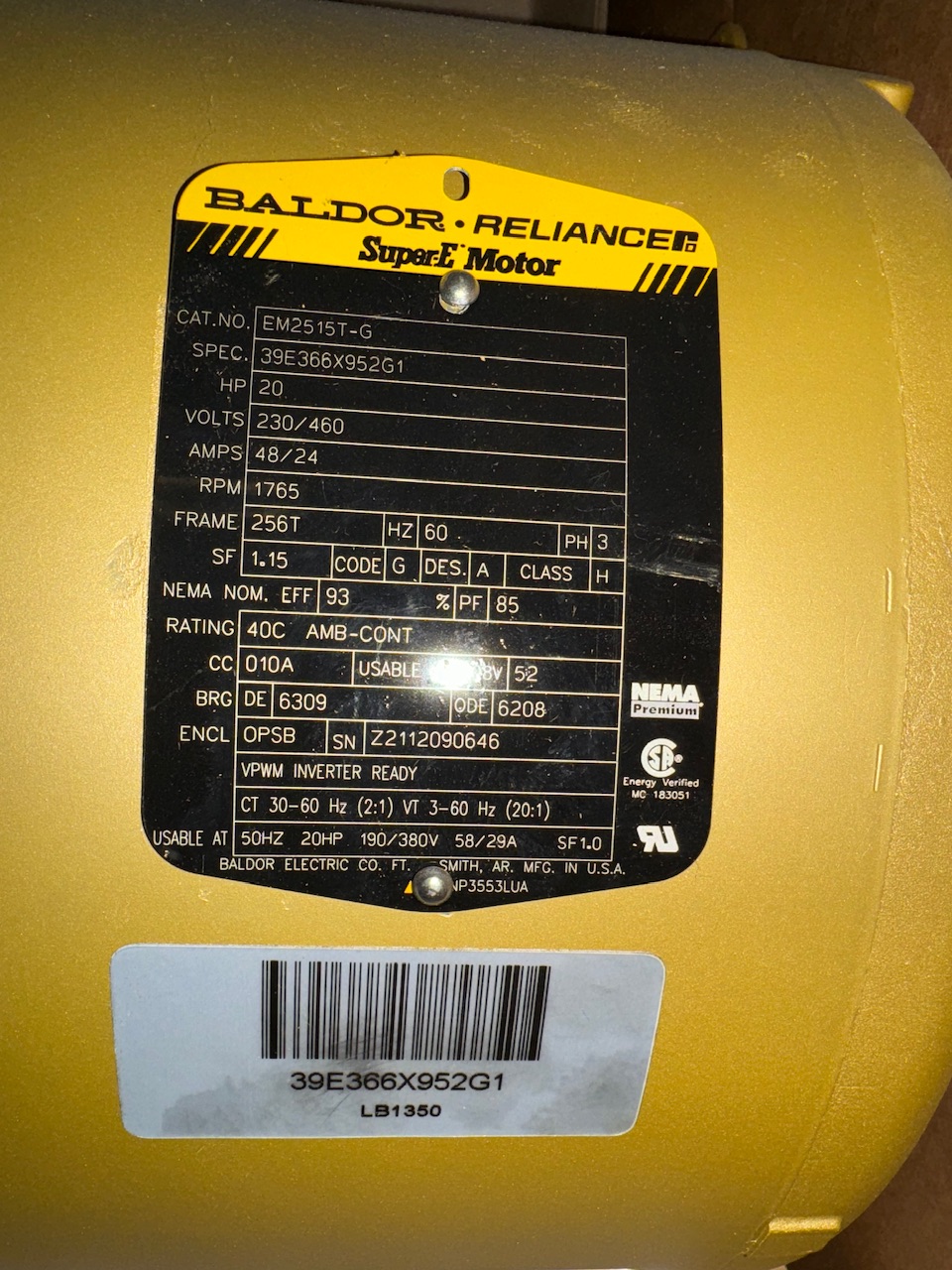 Baldor-Reliance 20 HP 1800 RPM 256T Squirrel Cage Motors 89924