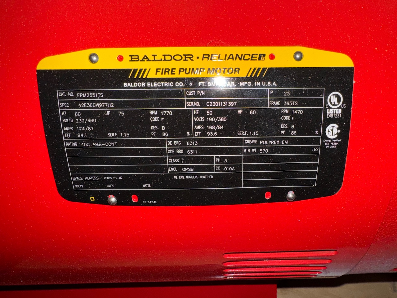 Baldor-Reliance 75 HP 1800 RPM 365TS Squirrel Cage Motors 89933