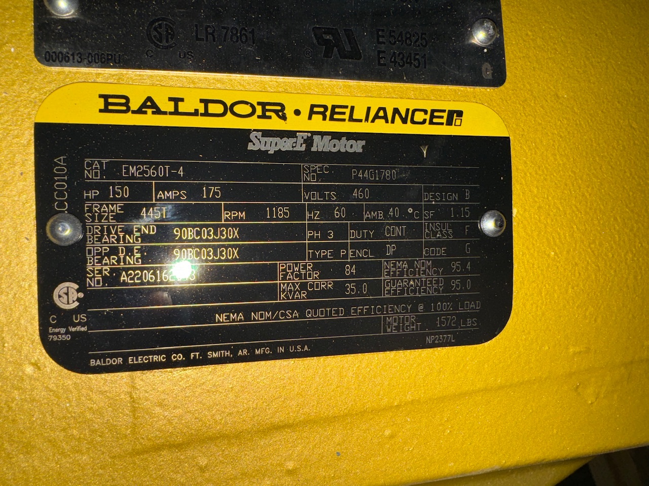 Baldor-Reliance 150 HP 1200 RPM 445T Squirrel Cage Motors 89934
