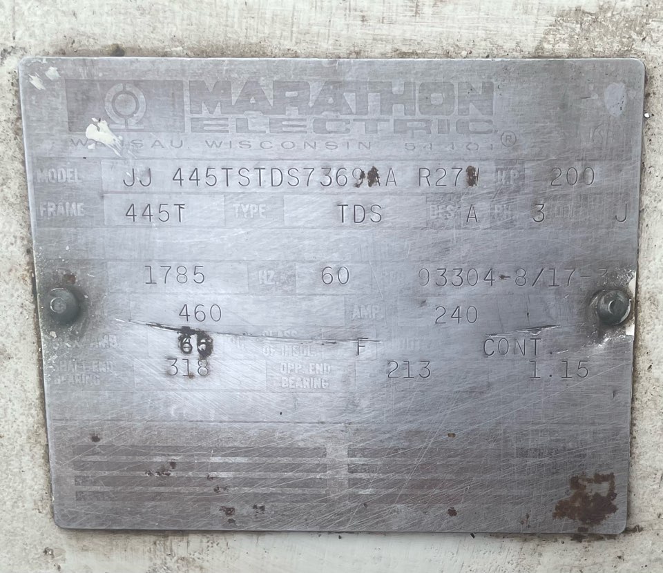 Marathon 200 HP 1800 RPM 445TSD Squirrel Cage Motors 89962