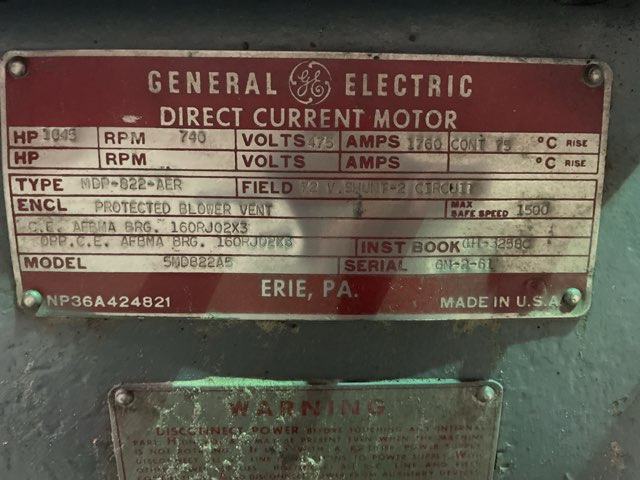 General Electric 1045 HP 740 RPM 822AER DC Mill Motors 90049
