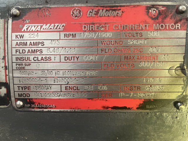 General Electric 300 HP 1750/1900 RPM 506AY DC Motors 90060