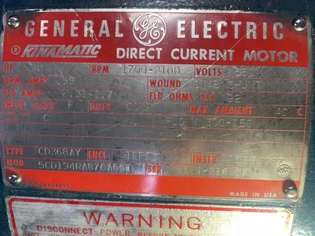 General Electric 40 HP 1750/2100 RPM 368AY DC Motors 90065