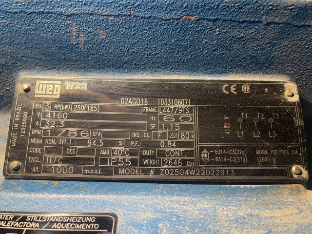 WEG 250 HP 1800 RPM 447/9TS Squirrel Cage Motors 90070