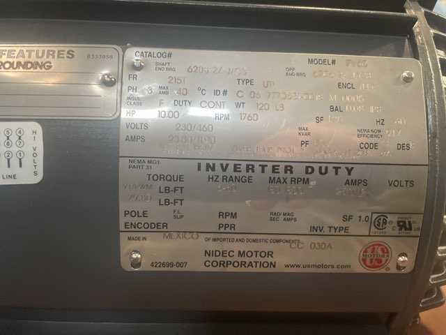 US Electric 10 HP 1800 RPM 215T Squirrel Cage Motors 90175