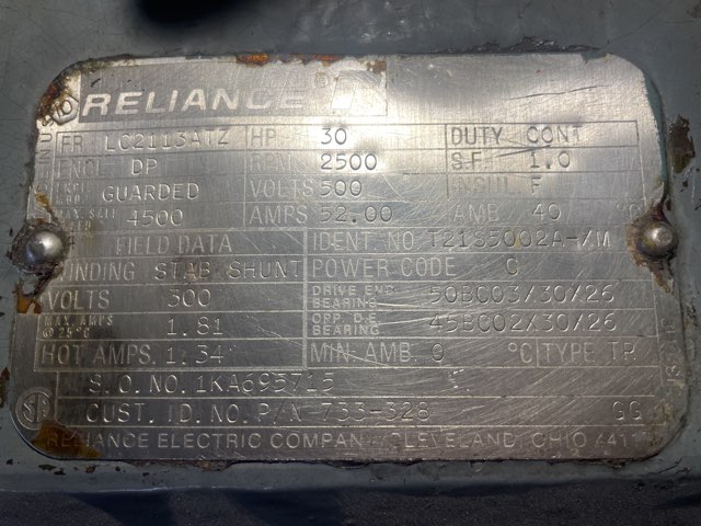 Reliance 30 HP 2500 RPM LC2113ATZ DC Motors 90221