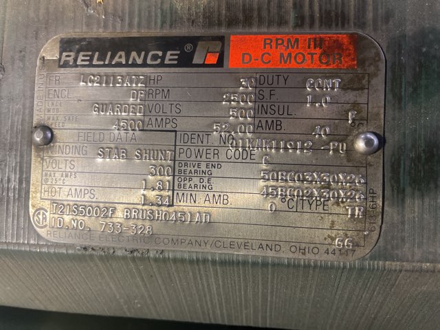 Reliance 30 HP 2500 RPM LC2113ATZ DC Motors 90225