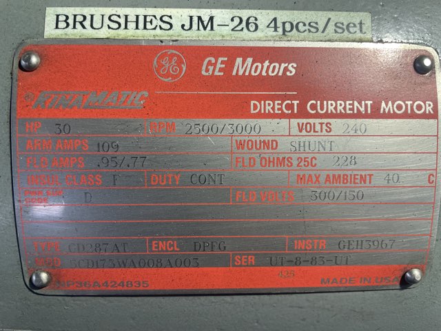 General Electric 30 HP 2500/3000 RPM 287AT DC Motors 90227