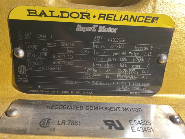 Baldor-Reliance 100 HP 1800 RPM 405T Squirrel Cage Motors 90251