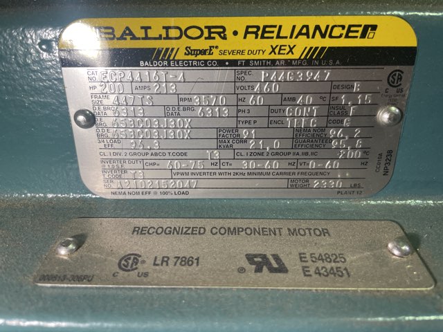 Baldor-Reliance 200 HP 3600 RPM 447TS Squirrel Cage Motors 90259