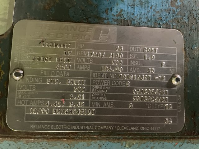 Reliance 75 HP 1750/2100 RPM C2514ATZ DC Motors 90294
