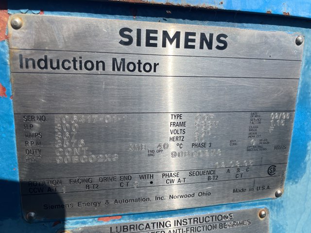 Siemens 800 HP 3600 RPM 588Y Squirrel Cage Motors 90305