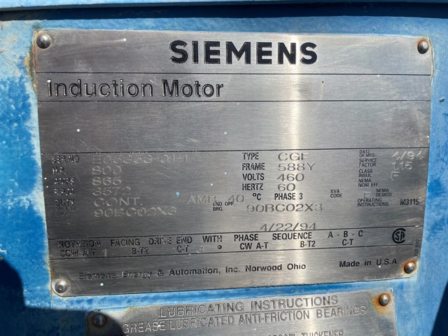 Siemens 800 HP 3600 RPM 588Y Squirrel Cage Motors 90306