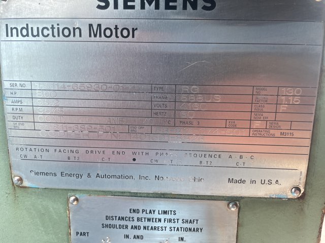 Siemens 800 HP 3600 RPM 588US Squirrel Cage Motors 90307