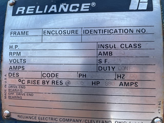 Reliance 700 HP 3600 RPM 5010S Squirrel Cage Motors 90308