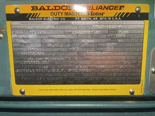 Baldor-Reliance 500 HP 3600 RPM 5010S Squirrel Cage Motors 90339