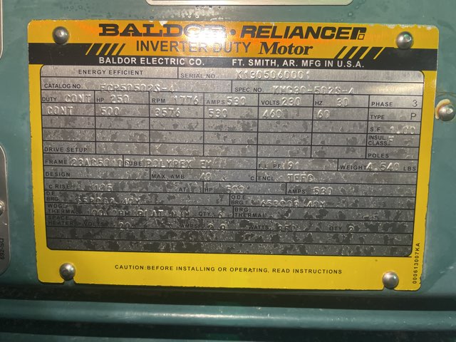 Baldor-Reliance 500 HP 3600 RPM 5010S Squirrel Cage Motors 90339