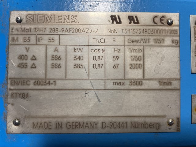 Siemens 450 HP 1800 RPM 280 Squirrel Cage Motors 90341