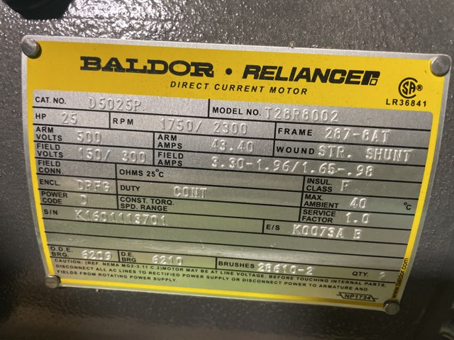 Baldor-Reliance 25 HP 1750/2300 RPM 287-8AT DC Motors 90350