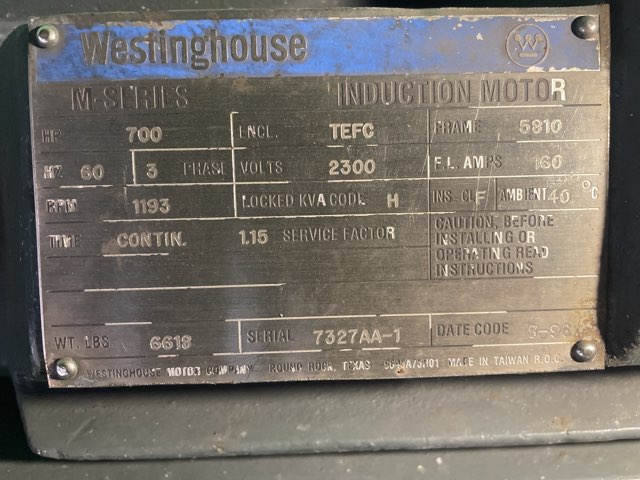 Westinghouse 700 HP 1200 RPM 5810 Squirrel Cage Motors 90452