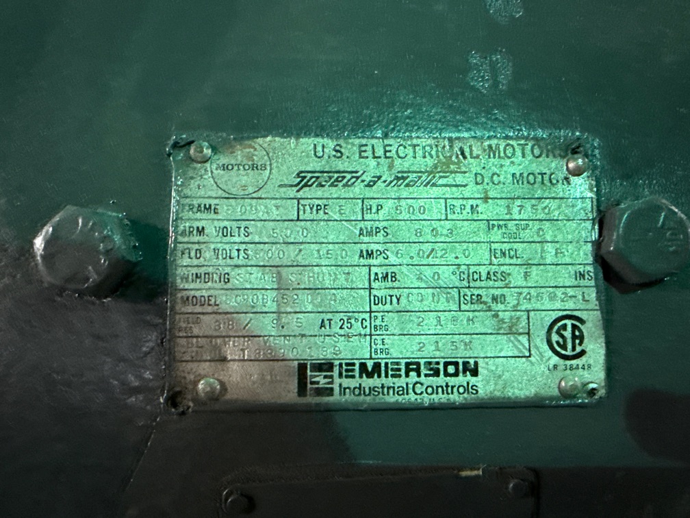 US Electric 500 HP 1750 RPM 509AT DC Motors 90748
