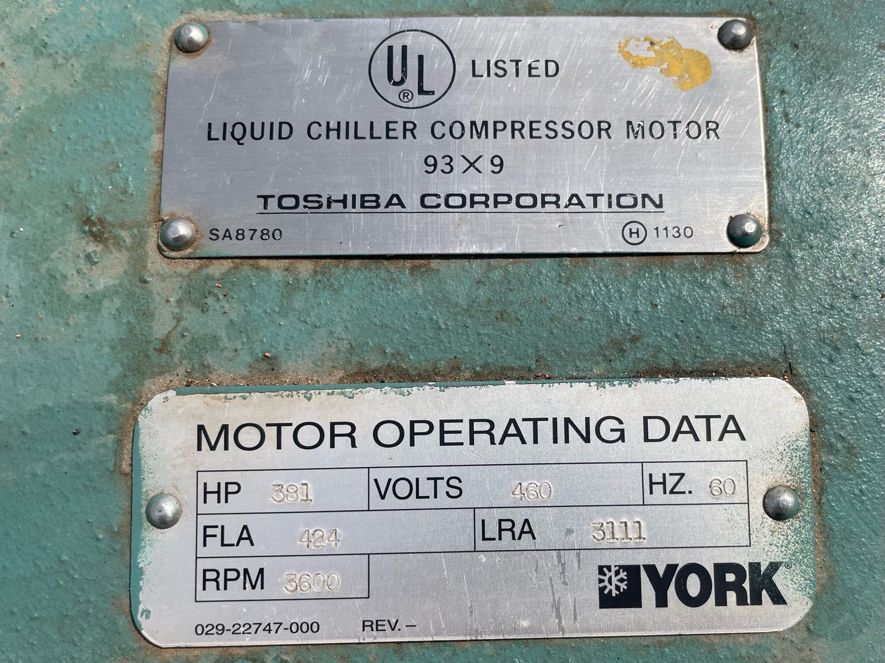 Toshiba 350 HP 3600 RPM 447TDZ Squirrel Cage Motors 90848