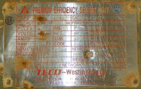 Teco Westinghouse 800 HP 1200 RPM 6808B Squirrel Cage Motors 91145