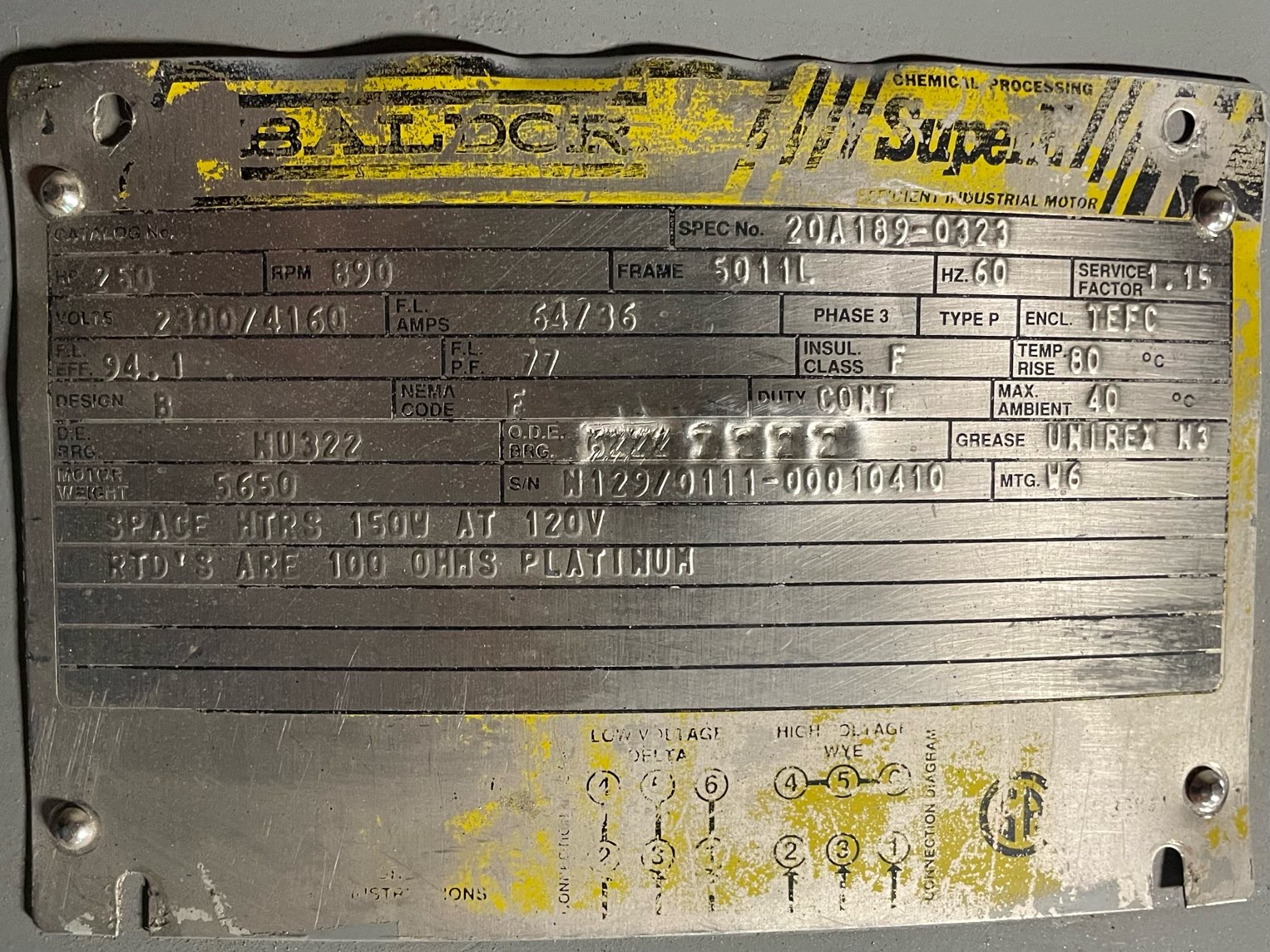 Baldor 250 HP 900 RPM 5010/11L Squirrel Cage Motors 91224