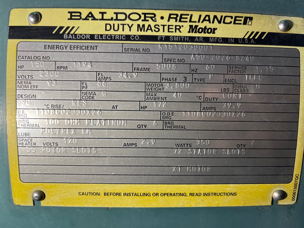 Baldor-Reliance 150 HP 1200 RPM 5008Z Squirrel Cage Motors 91258