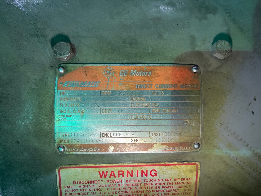 General Electric 200 HP 1750/1900 RPM 409AY DC Motors 91369