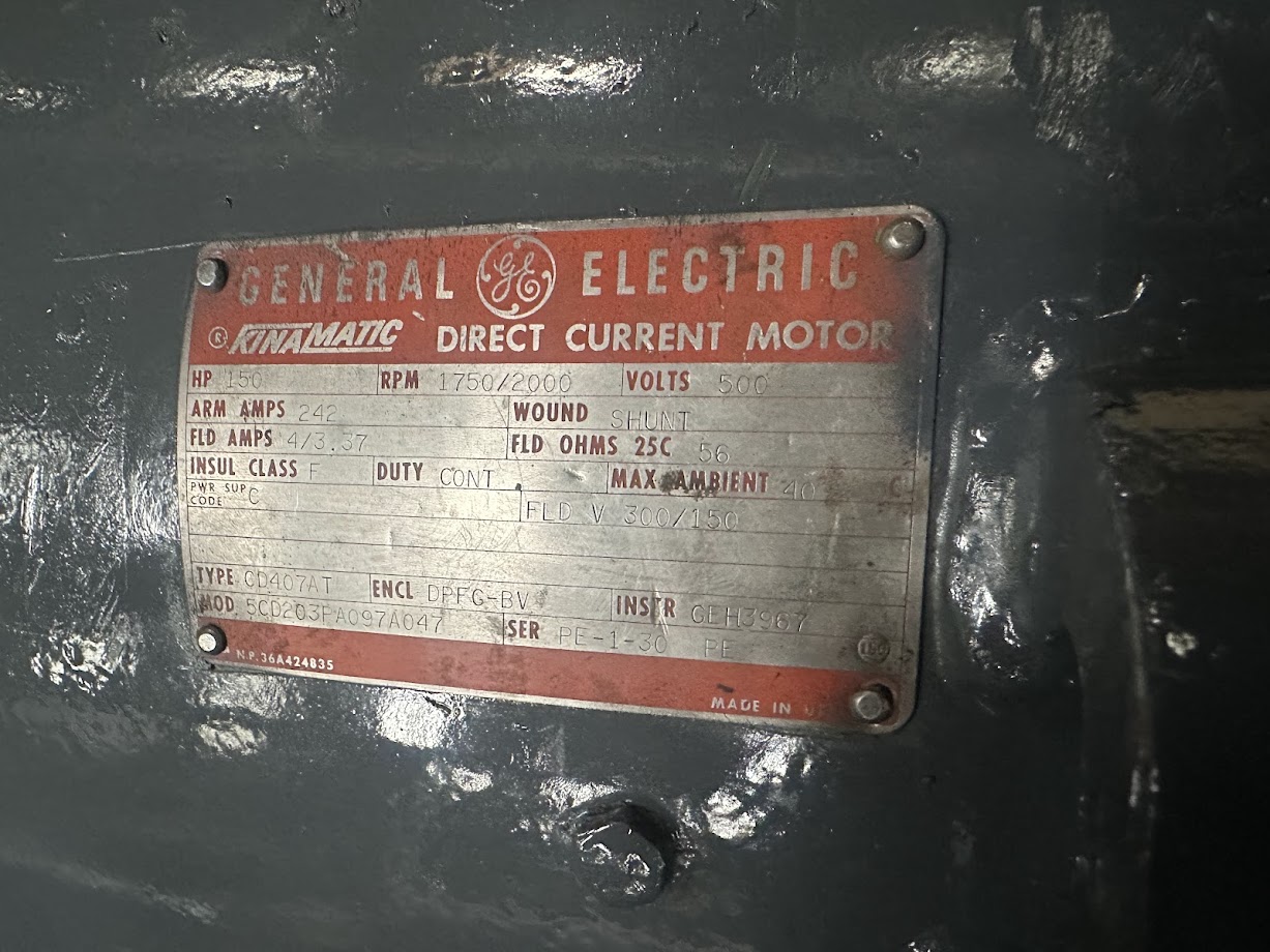 General Electric 150 HP 1750/2000 RPM 407AT DC Motors 91517