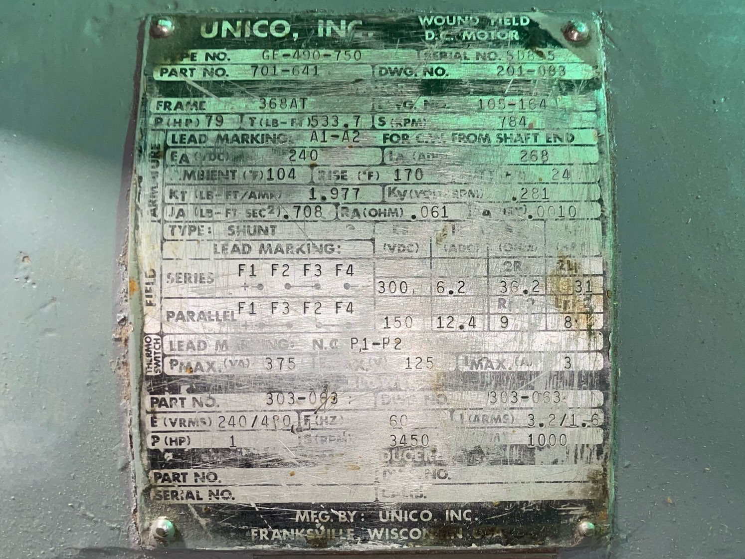 General Electric 125 HP 1750 RPM 368AT DC Motors 91523
