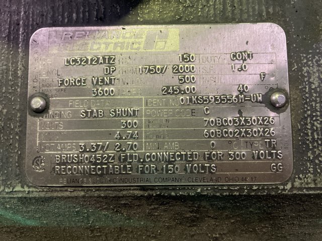 Reliance 150 HP 1750/2000 RPM LC3212ATZ DC Motors 91547