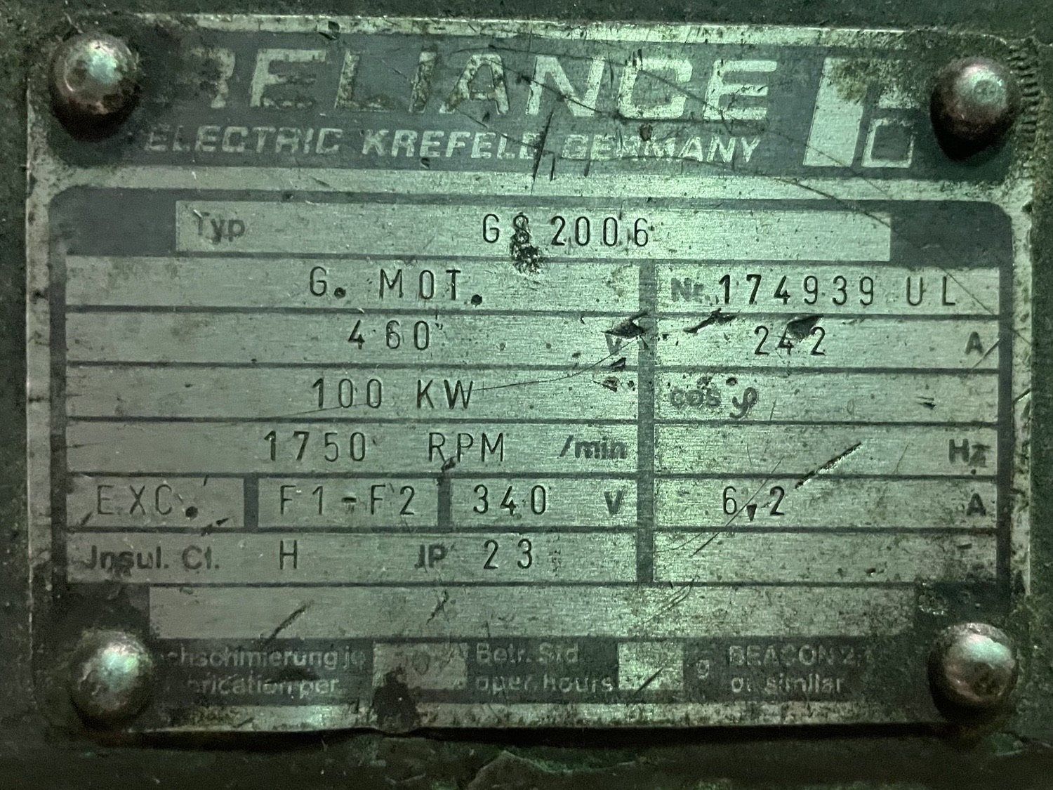 Reliance 125 HP 1750 RPM GS2006 DC Motors 91548