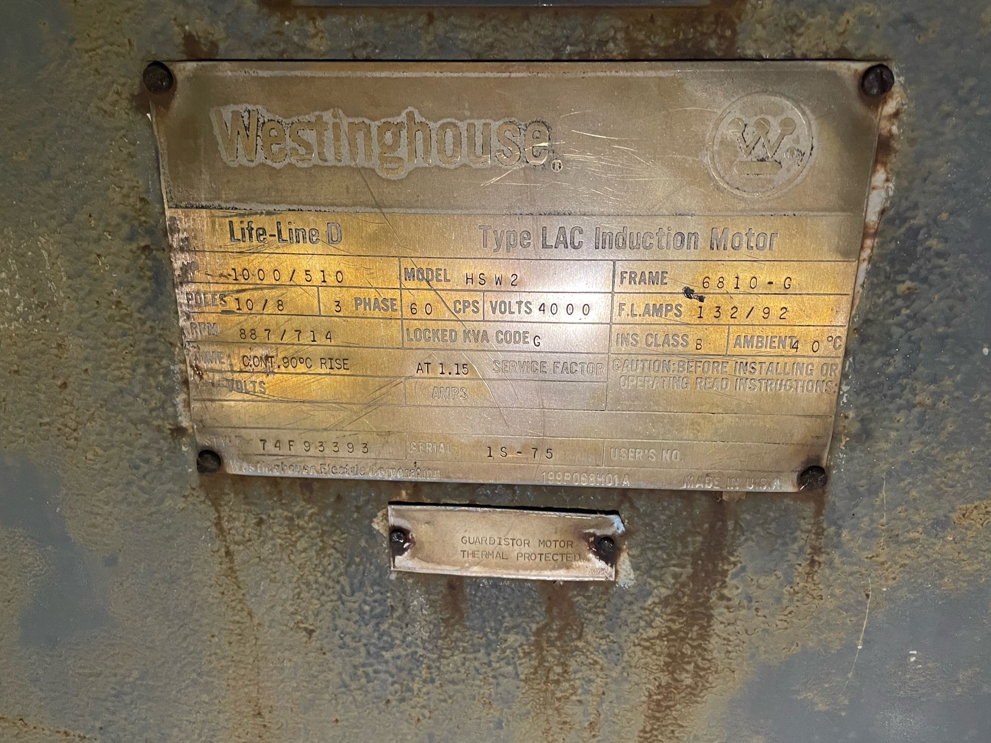 Westinghouse 500 HP 720 RPM 6810G Squirrel Cage Motors 91583