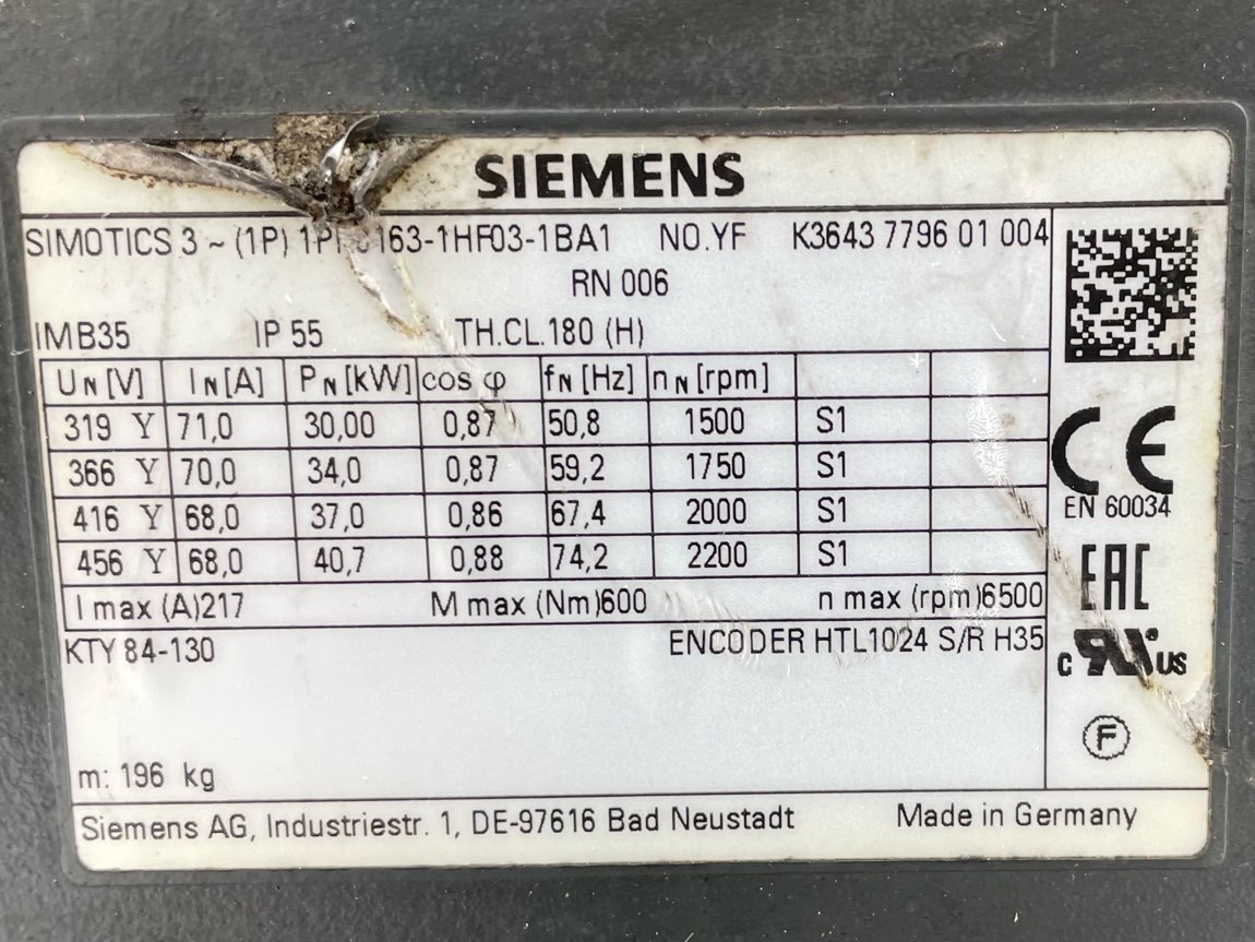 Siemens 40 HP 1800 RPM 160 Squirrel Cage Motors 91639