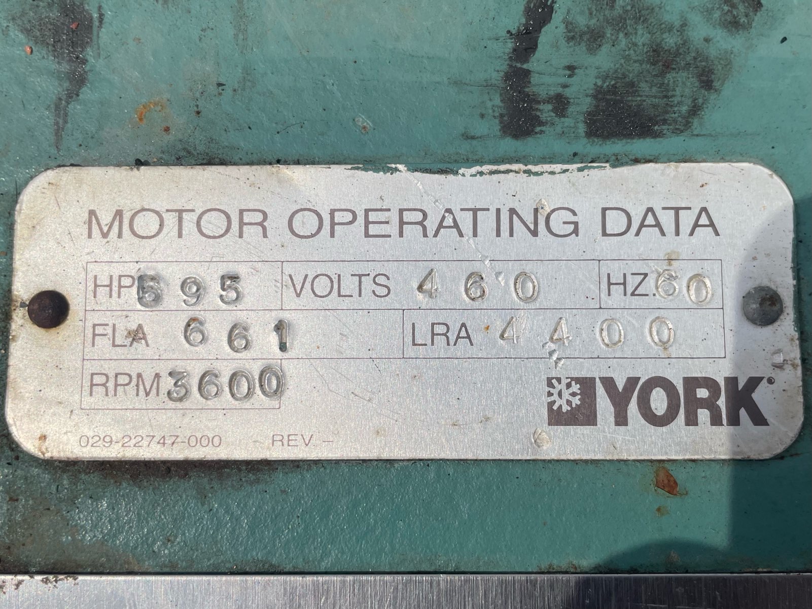 York 600 HP 3600 RPM 449TDZ Squirrel Cage Motors 91669