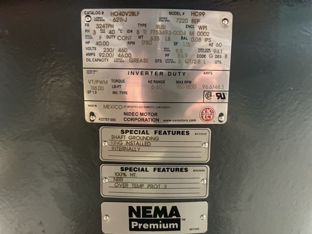 US Electric 40 HP 1780 RPM 324TPH Vertical Motors 91708