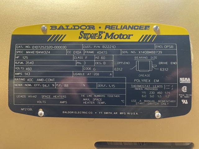 Baldor-Reliance 125 HP 3600 RPM 404TS Squirrel Cage Motors 91712