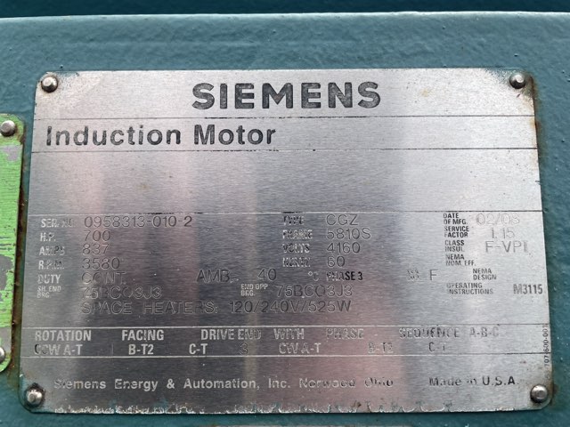 Siemens 700 HP 3600 RPM 5810S Squirrel Cage Motors 91732